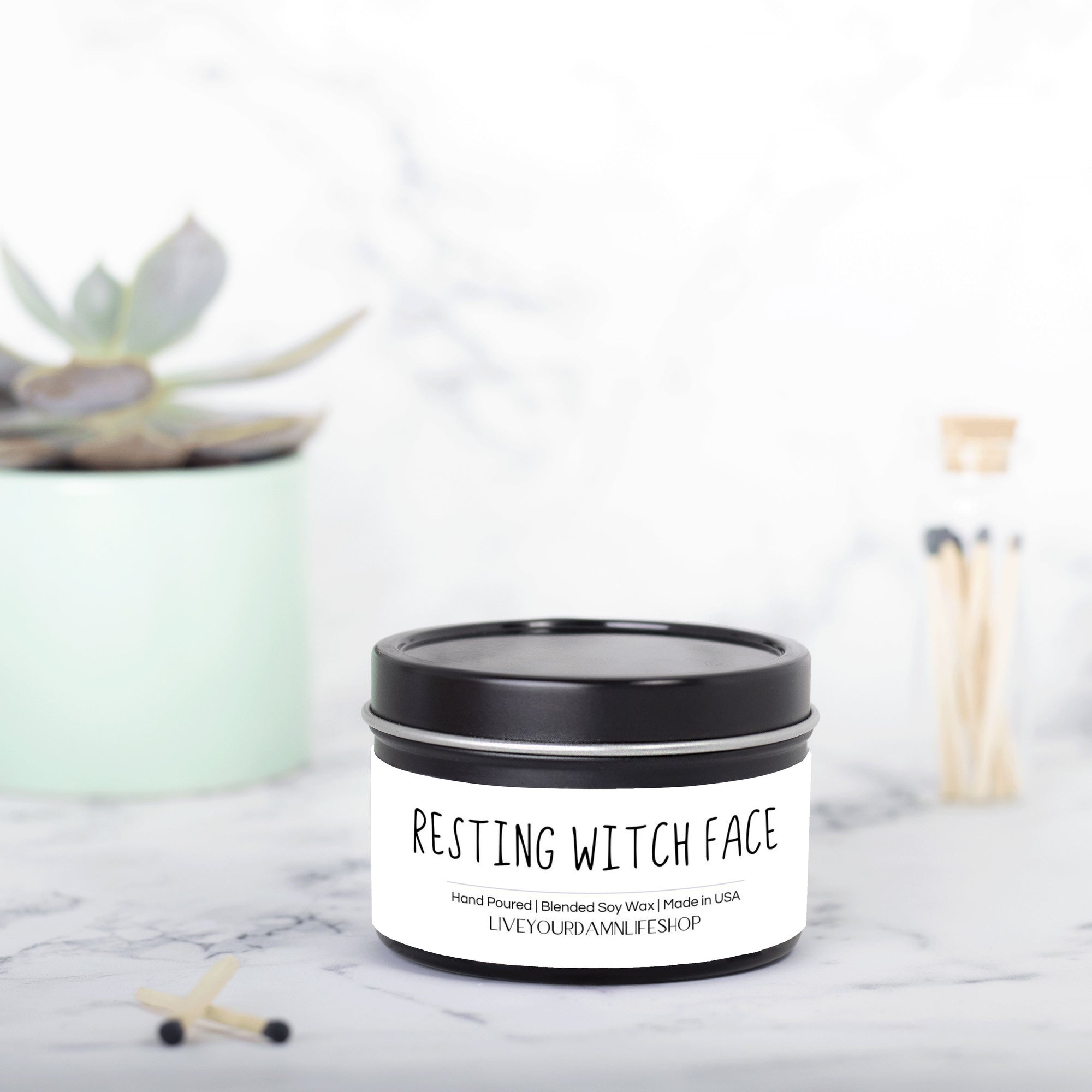 Resting Witch Face Candle Tin 4oz