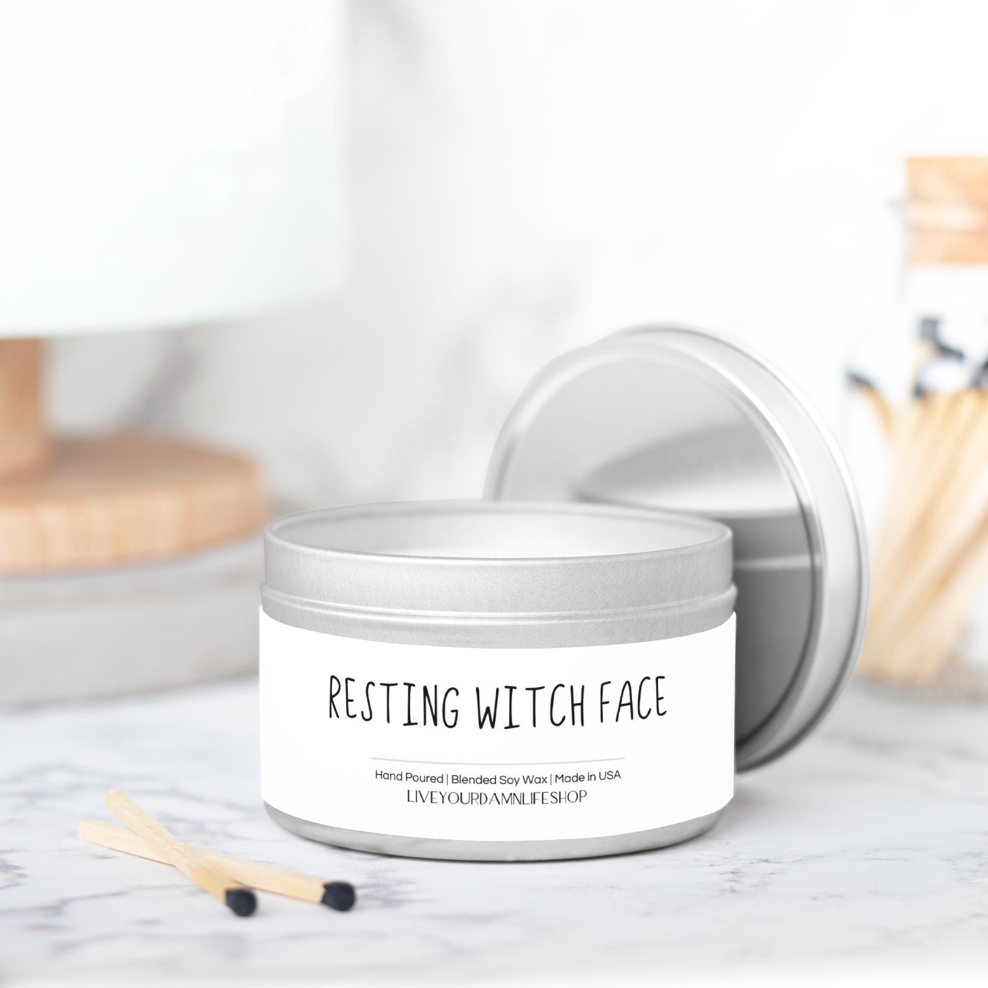 Resting Witch Face Candle Tin 8oz